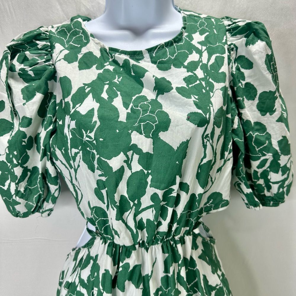 Boho Floral Puff Sleeve Cut Out Dress Tie Back A Line Midi Dresses No Size Tag - Picture 5 of 12